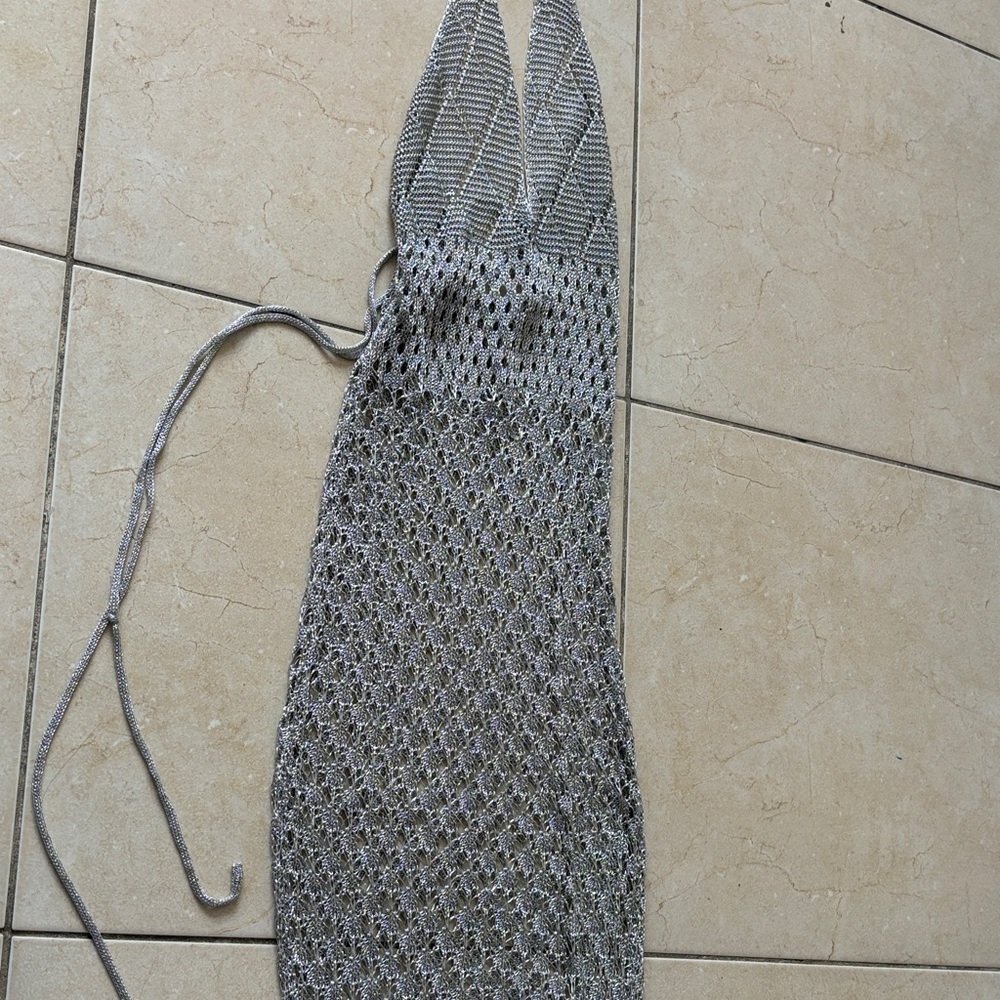 Silver Knit Crochet Midi Dress size S